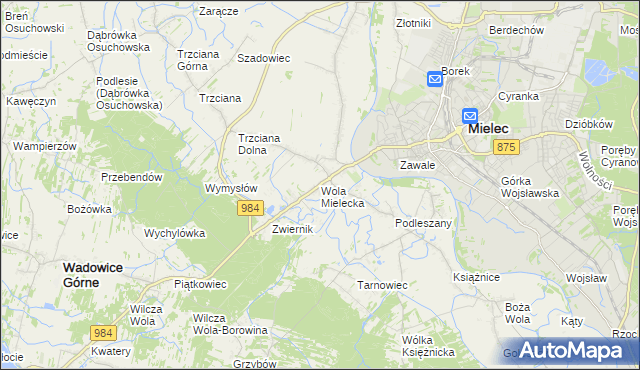 mapa Wola Mielecka, Wola Mielecka na mapie Targeo