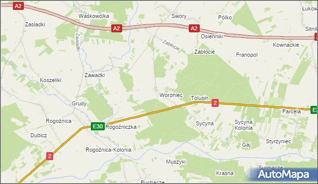 mapa Woroniec gmina Biała Podlaska, Woroniec gmina Biała Podlaska na mapie Targeo