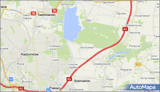 mapa Wymysłów gmina Bobrowniki, Wymysłów gmina Bobrowniki na mapie Targeo