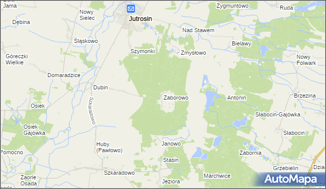 mapa Zaborowo gmina Jutrosin, Zaborowo gmina Jutrosin na mapie Targeo