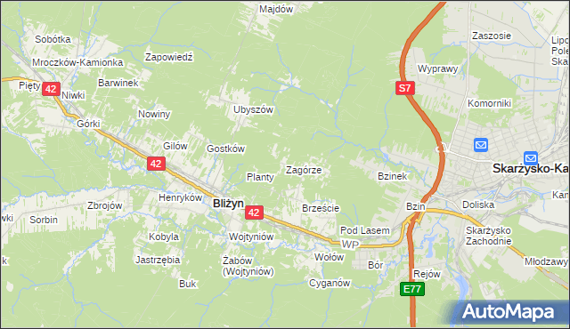 mapa Zagórze gmina Bliżyn, Zagórze gmina Bliżyn na mapie Targeo