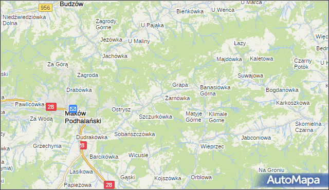 mapa Żarnówka gmina Maków Podhalański, Żarnówka gmina Maków Podhalański na mapie Targeo