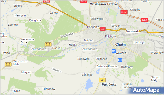 mapa Zawadówka gmina Chełm, Zawadówka gmina Chełm na mapie Targeo