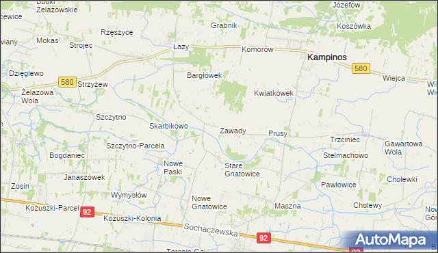 mapa Zawady gmina Kampinos, Zawady gmina Kampinos na mapie Targeo