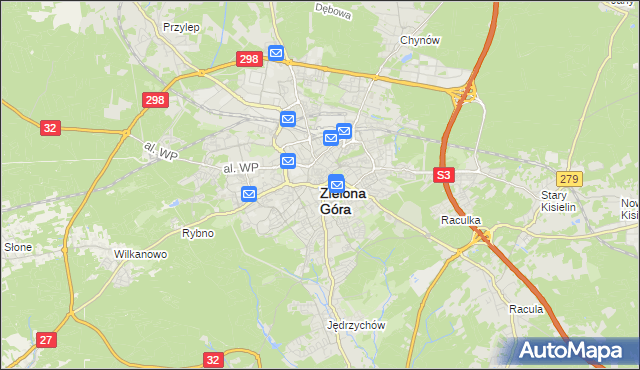 mapa Zielona Góra, Zielona Góra na mapie Targeo
