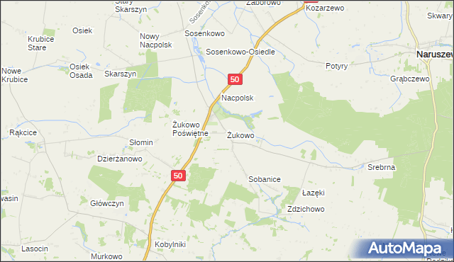 mapa Żukowo gmina Naruszewo, Żukowo gmina Naruszewo na mapie Targeo