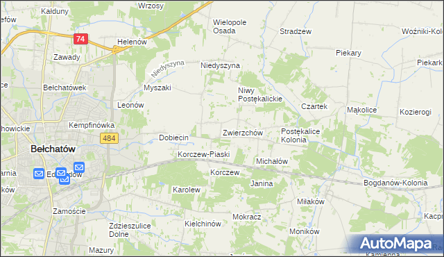 mapa Zwierzchów, Zwierzchów na mapie Targeo