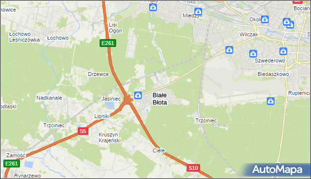 mapa Białe Błota powiat bydgoski, Białe Błota powiat bydgoski na mapie Targeo