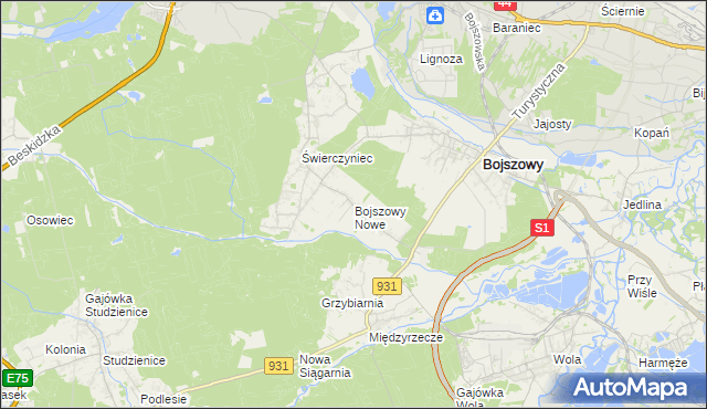 mapa Bojszowy Nowe, Bojszowy Nowe na mapie Targeo