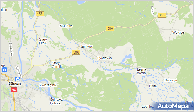 mapa Bystrzyca gmina Oława, Bystrzyca gmina Oława na mapie Targeo