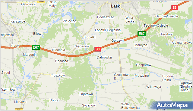 mapa Dąbrówka gmina Buczek, Dąbrówka gmina Buczek na mapie Targeo