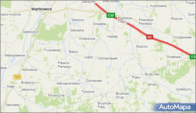 mapa Domaniewek gmina Dalików, Domaniewek gmina Dalików na mapie Targeo
