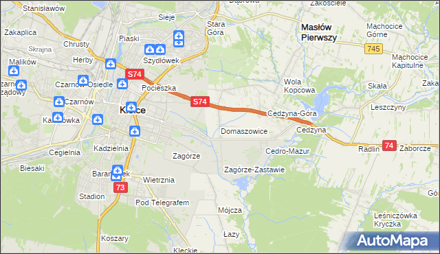 mapa Domaszowice gmina Masłów, Domaszowice gmina Masłów na mapie Targeo