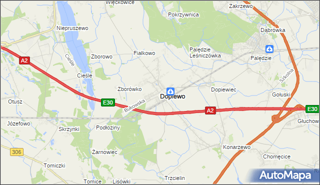 mapa Dopiewo, Dopiewo na mapie Targeo