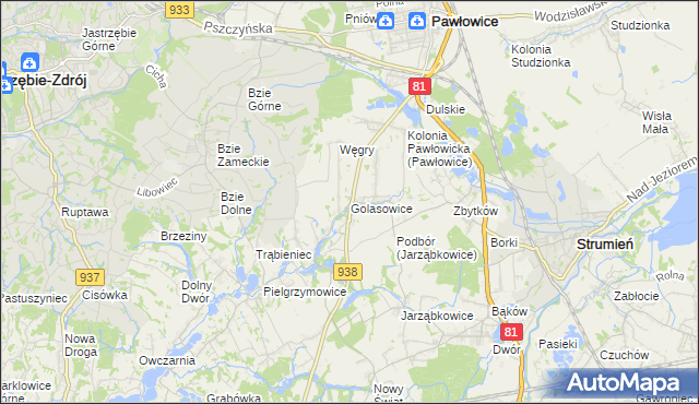 mapa Golasowice, Golasowice na mapie Targeo