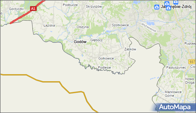 mapa Gołkowice gmina Godów, Gołkowice gmina Godów na mapie Targeo