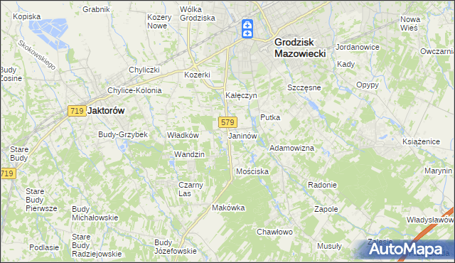 mapa Janinów gmina Grodzisk Mazowiecki, Janinów gmina Grodzisk Mazowiecki na mapie Targeo