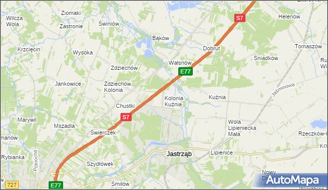 mapa Kolonia Kuźnia, Kolonia Kuźnia na mapie Targeo