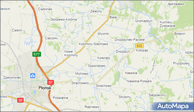 mapa Kownaty gmina Płońsk, Kownaty gmina Płońsk na mapie Targeo