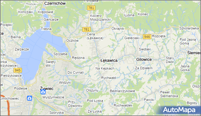 mapa Łękawica powiat żywiecki, Łękawica powiat żywiecki na mapie Targeo