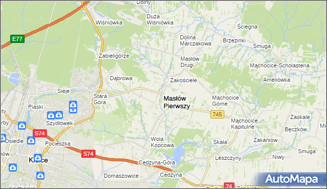 mapa Masłów Pierwszy, Masłów Pierwszy na mapie Targeo