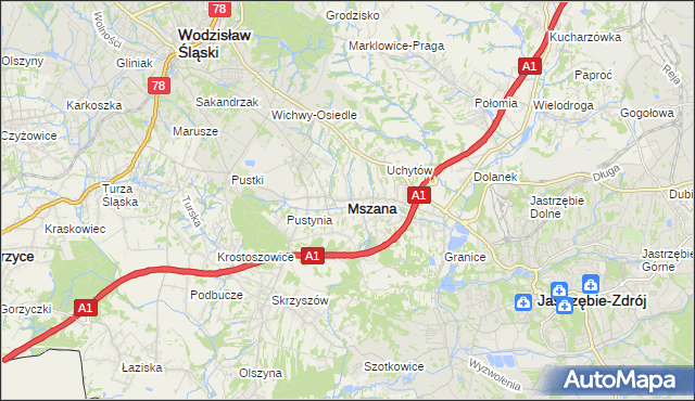 mapa Mszana powiat wodzisławski, Mszana powiat wodzisławski na mapie Targeo