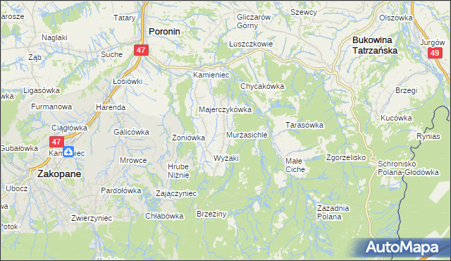 mapa Murzasichle, Murzasichle na mapie Targeo