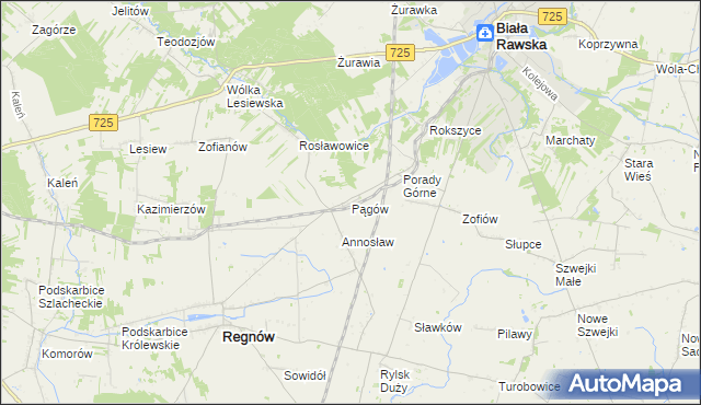 mapa Pągów gmina Biała Rawska, Pągów gmina Biała Rawska na mapie Targeo