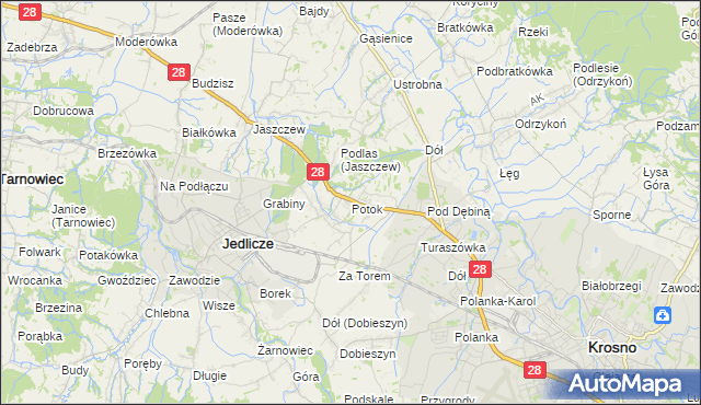 mapa Potok gmina Jedlicze, Potok gmina Jedlicze na mapie Targeo