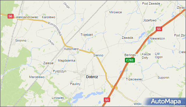 mapa Sienno gmina Dobrcz, Sienno gmina Dobrcz na mapie Targeo