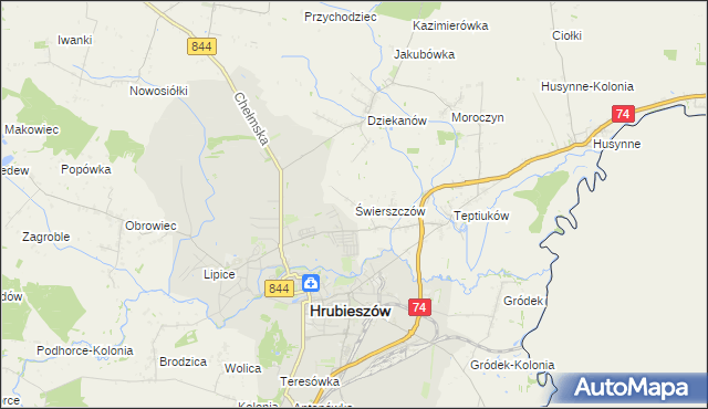 mapa Świerszczów gmina Hrubieszów, Świerszczów gmina Hrubieszów na mapie Targeo