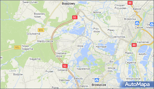 mapa Wola gmina Miedźna, Wola gmina Miedźna na mapie Targeo