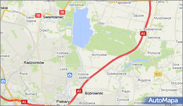 mapa Wymysłów gmina Bobrowniki, Wymysłów gmina Bobrowniki na mapie Targeo