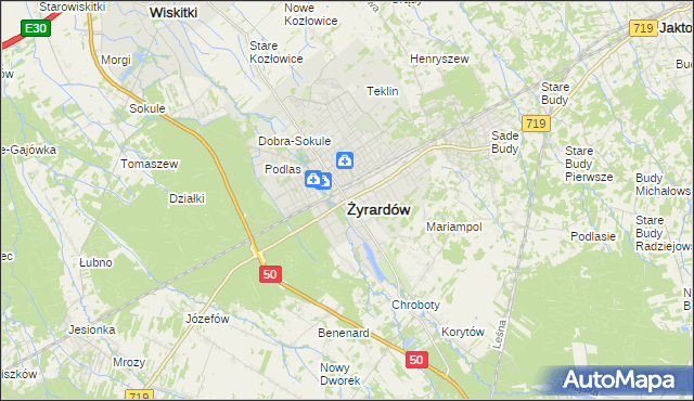 mapa Żyrardów, Żyrardów na mapie Targeo