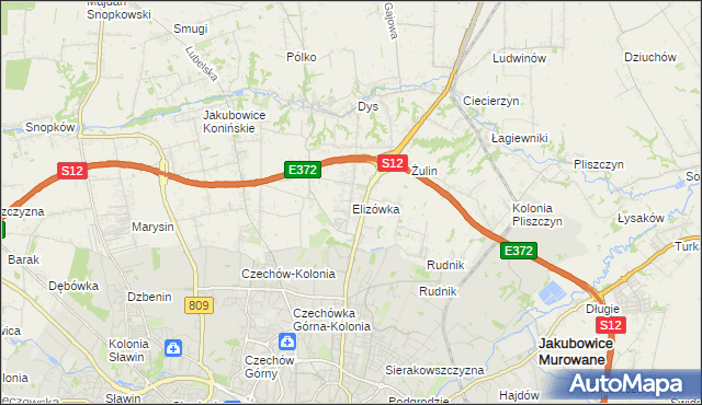 mapa Elizówka gmina Niemce, Elizówka gmina Niemce na mapie Targeo