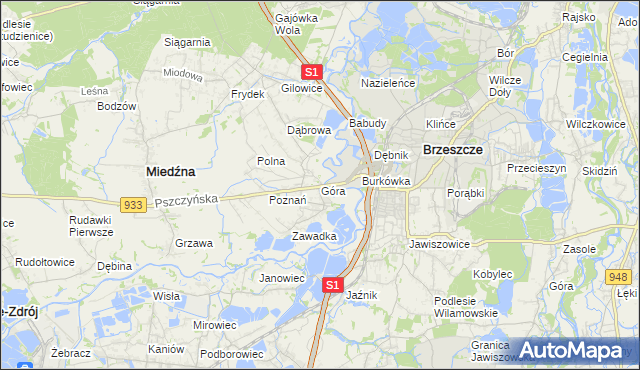 mapa Góra gmina Miedźna, Góra gmina Miedźna na mapie Targeo