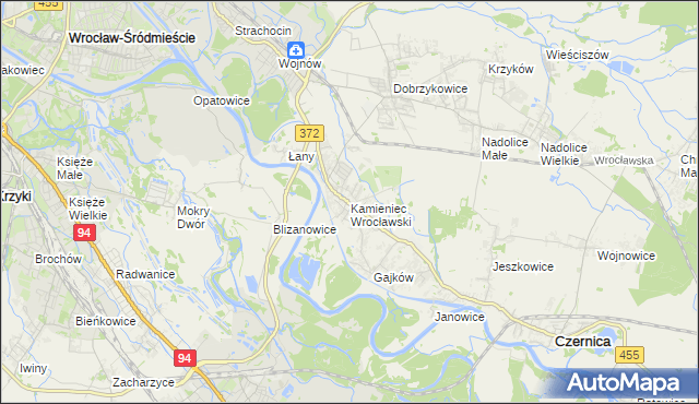 mapa Kamieniec Wrocławski, Kamieniec Wrocławski na mapie Targeo