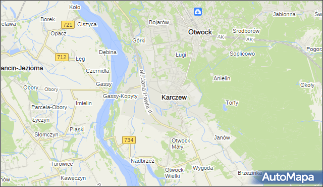 mapa Karczew powiat otwocki, Karczew powiat otwocki na mapie Targeo