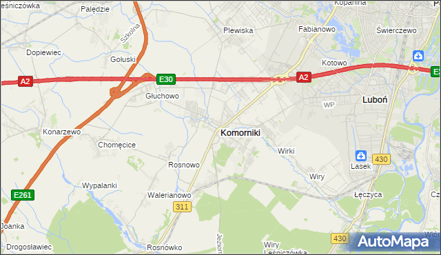 mapa Komorniki powiat poznański, Komorniki powiat poznański na mapie Targeo