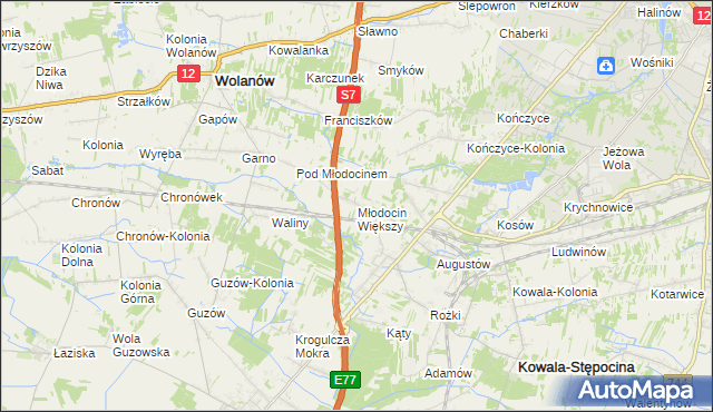 mapa Młodocin Większy, Młodocin Większy na mapie Targeo