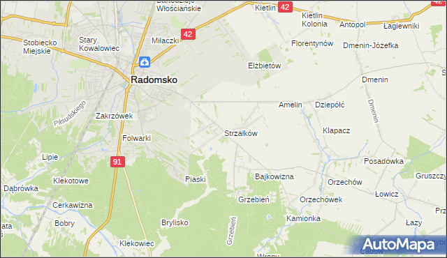 mapa Strzałków gmina Radomsko, Strzałków gmina Radomsko na mapie Targeo