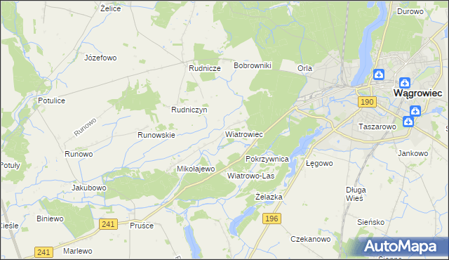 mapa Wiatrowiec gmina Wągrowiec, Wiatrowiec gmina Wągrowiec na mapie Targeo