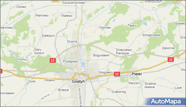 mapa Bogusławki gmina Gostyń, Bogusławki gmina Gostyń na mapie Targeo