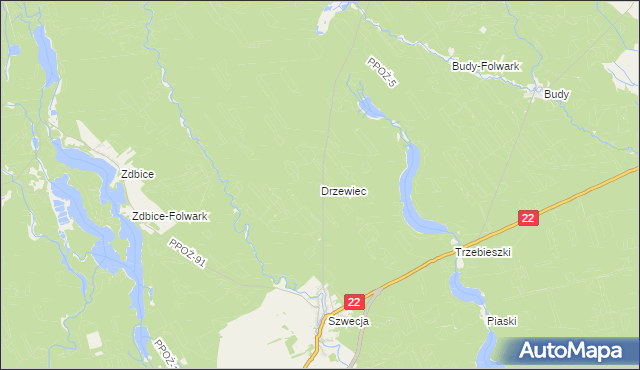 mapa Drzewiec gmina Jastrowie, Drzewiec gmina Jastrowie na mapie Targeo