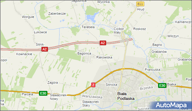 mapa Rakowiska gmina Biała Podlaska, Rakowiska gmina Biała Podlaska na mapie Targeo