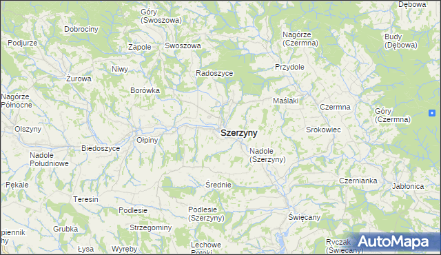 mapa Szerzyny, Szerzyny na mapie Targeo