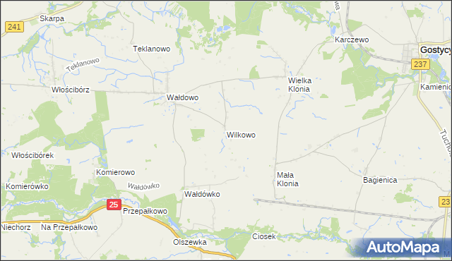 mapa Wilkowo gmina Sępólno Krajeńskie, Wilkowo gmina Sępólno Krajeńskie na mapie Targeo