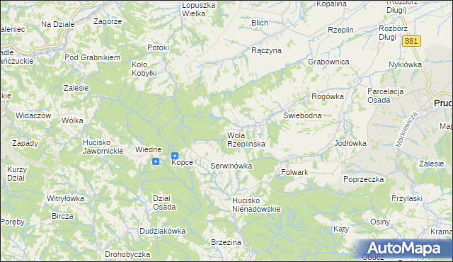 mapa Wola Rzeplińska, Wola Rzeplińska na mapie Targeo