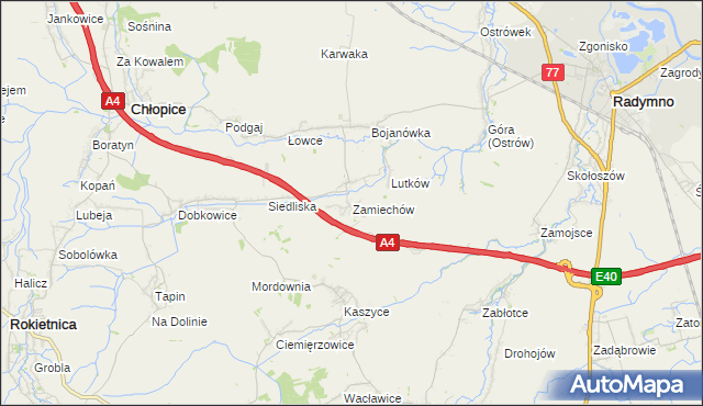 mapa Zamiechów, Zamiechów na mapie Targeo