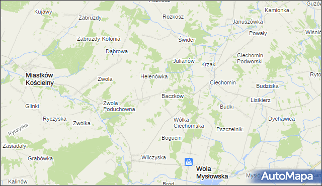 mapa Baczków gmina Wola Mysłowska, Baczków gmina Wola Mysłowska na mapie Targeo
